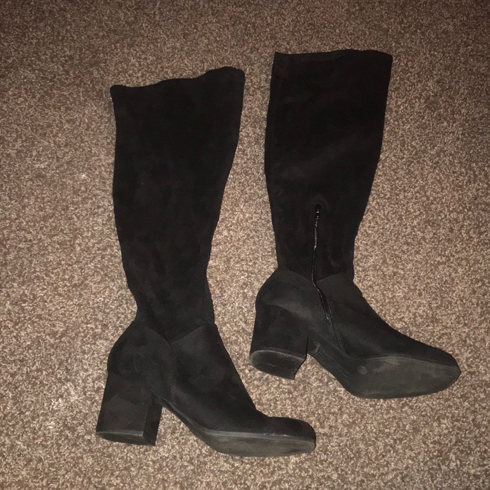 Christian Siriano Knee High Black Suede Boots